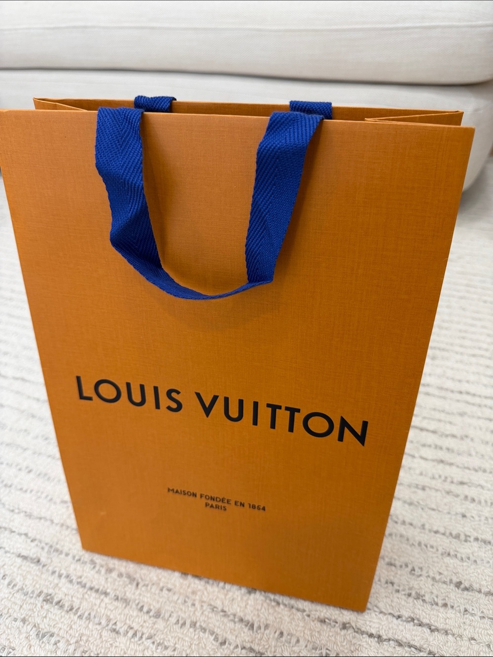 Louis Vuitton Orange Gift Bag with Blue Ribbon Handles